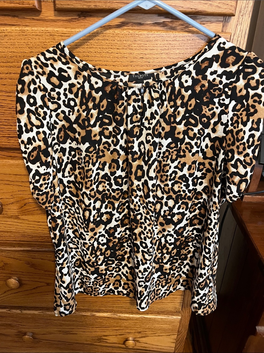 Talbots Leopard-Pattern Short Sleeve Blouse in Brown Black White